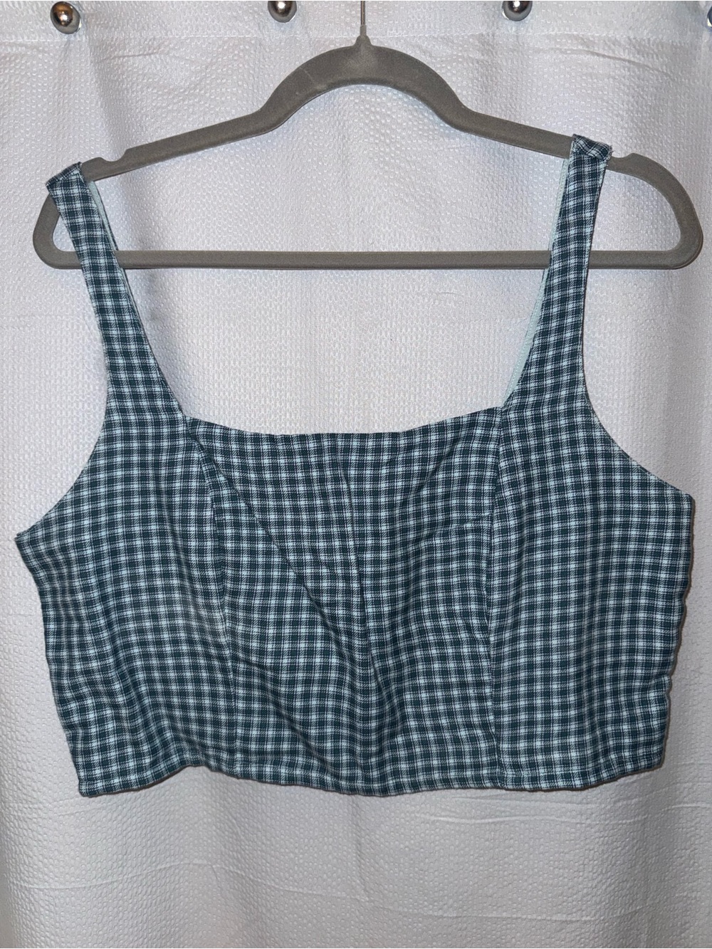 AE Plaid Square-Neck Crop Top